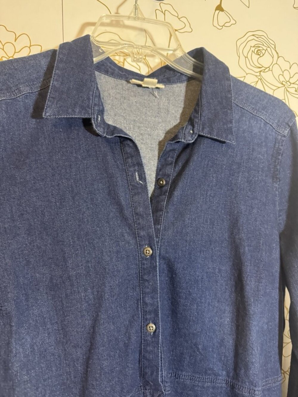 J Jill Denim Dress XL Collared Half Button Roll Tab Long Sleeve Dark Blue - Picture 4 of 8